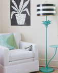 Tilda Floor Lamp with striped tole shade and papier mache flower stalk