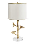 Lotus Pod Table Lamp, papier mache with gold leaf and white metal shade