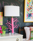 pink paper mache light, Ava Lamp in playful bedroom