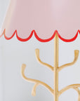 gold and pink tole lamp with red trim, Mrs English light by Stray Dog